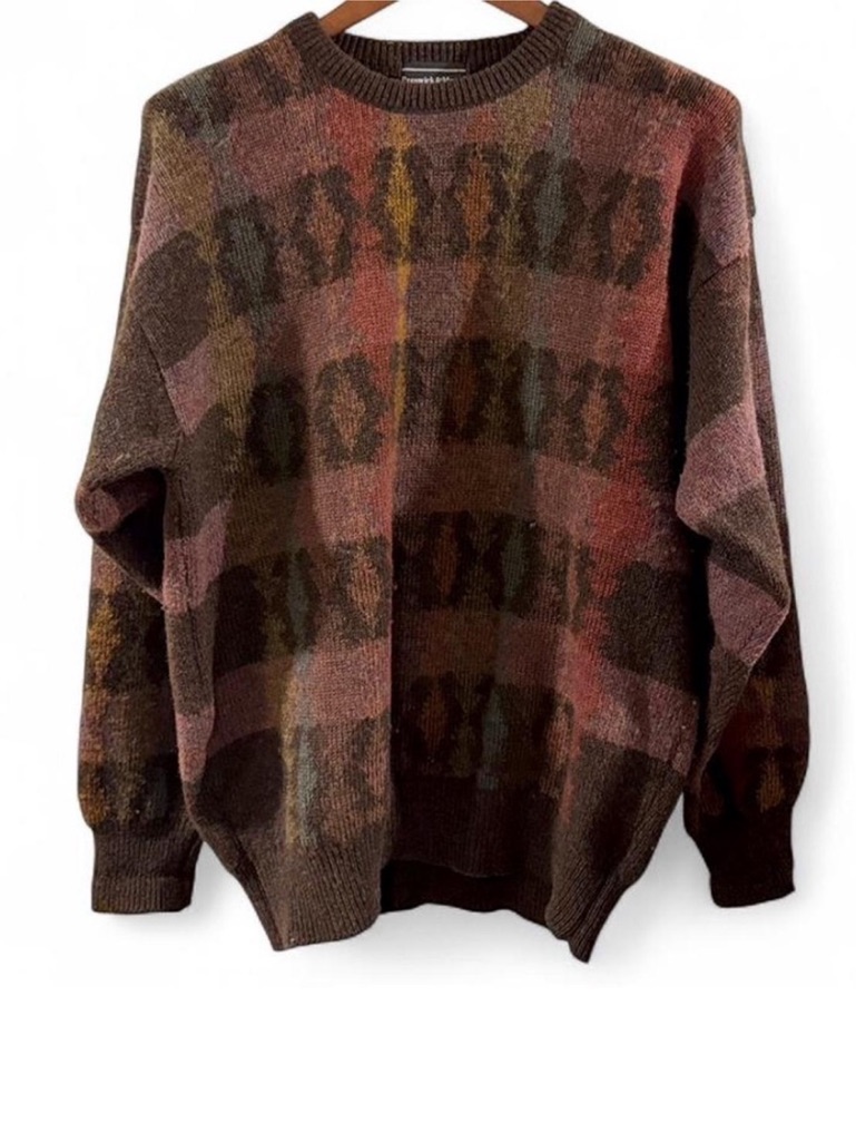 Vtg Men's Multicolor Patterned Wool Sweater Size Large